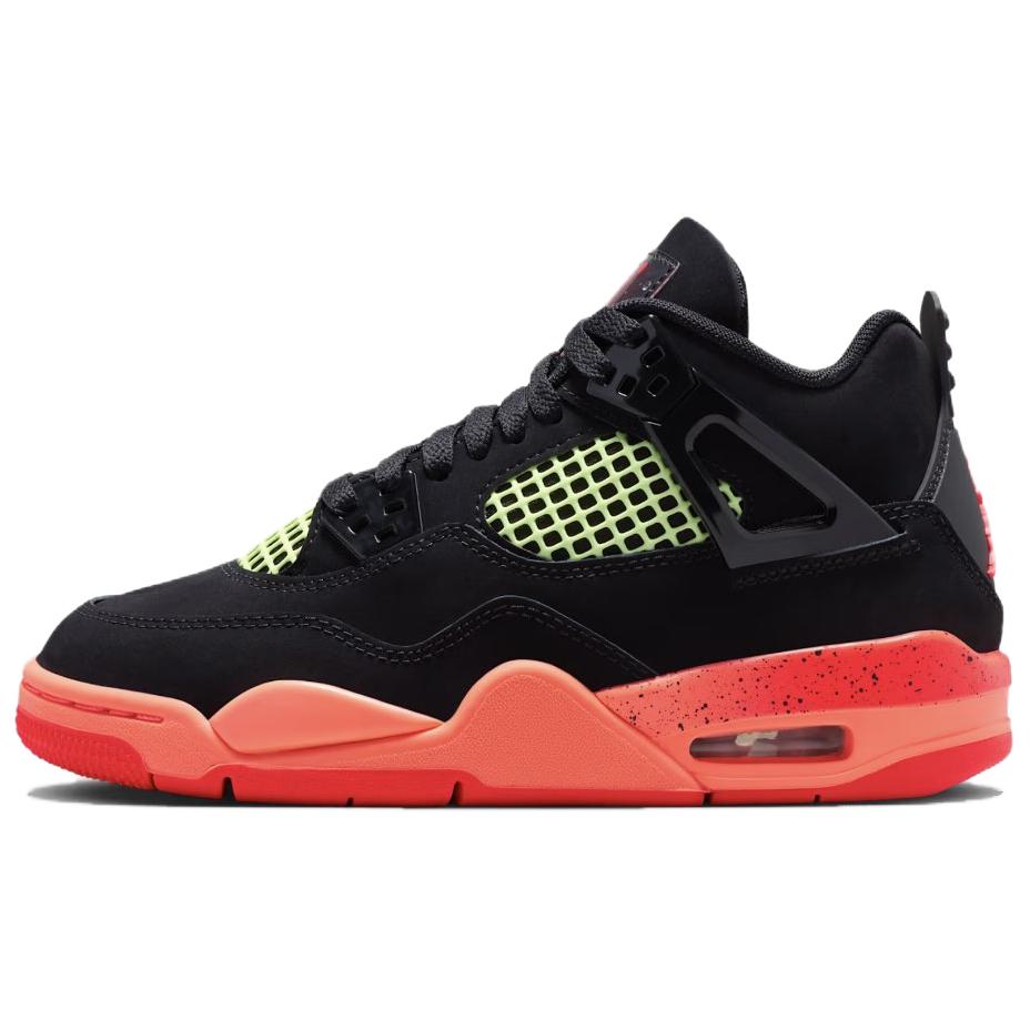 Air Jordan 4 Retro GS Черные Инфракрасные Детские Кроссовки Инфракрасный-23-Ярко-Манговый-Едва-Лаймовый-Белый II1271-001