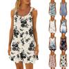 Женское модное летнее пляжное повседневное милое платье на бретельках без рукавов с принтом