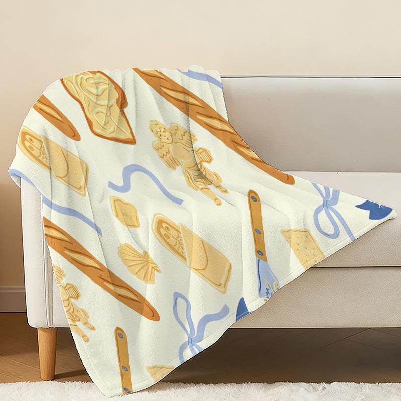 Bread-Themed Hemmed Flannel Blanket: Soft Cozy Warm Throw, Skin-Friendly Blanket for Home & Couch, Christmas & Halloween Use