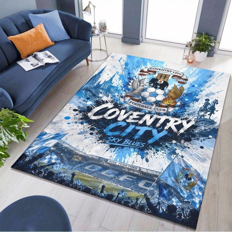 Coventry City FC Splash Art Club Crest Print Area Rug Non‑Slip Rectangular Floor Mat Soccer Fan Decor Rug for Bedroom Living Room