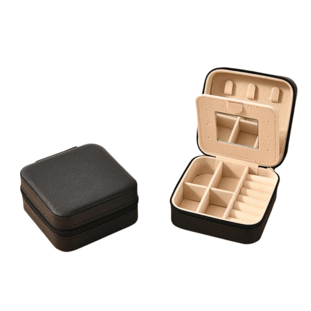 Storage Organizer Waterproof Portable Jewelry Box with Mirror Square Travel Organizer Zippered Closure Necklace Ring Box Travel