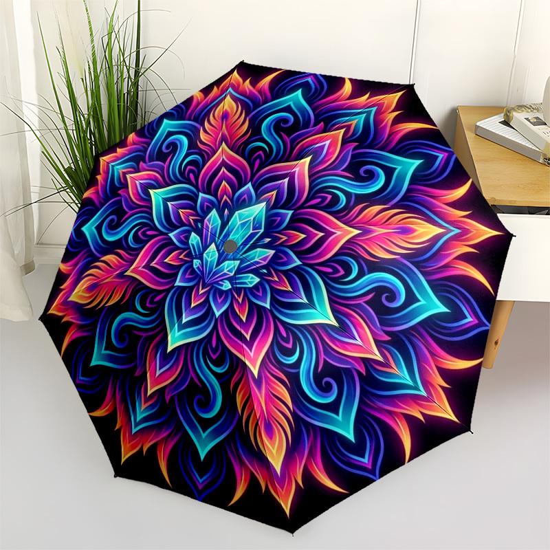 1pc Mandala, Abstract Art, Neon Colors Umbrella with Plastic Handle,Compact & Stylish,Suitable for All Seasons YS331042
