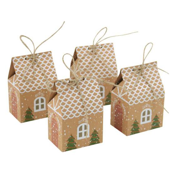 24 шт. Рождественская подарочная коробка в виде коттеджа 3D всплывающая подарочная коробка в форме домика бумажная коробка для угощений для праздничных сувениров упаковка для печенья и конфет