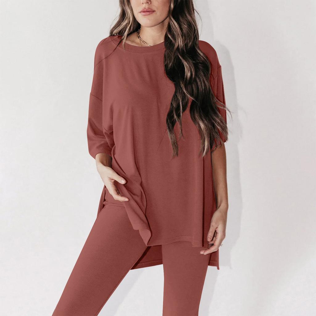 Женский летний комплект из 2 предметов с круглым вырезом и короткими рукавами, заниженными плечами, топ для больших мальчиков и обтягивающие байкерские шорты для йоги, комплект