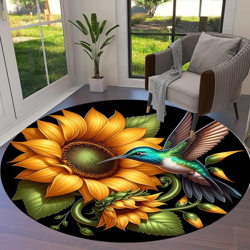 1pc Office Carpet Chair Mats Hummingbird Sunflower Garden Artwork Perfect for Decorating Office Chairs, Living Rooms, Or Bedrooms