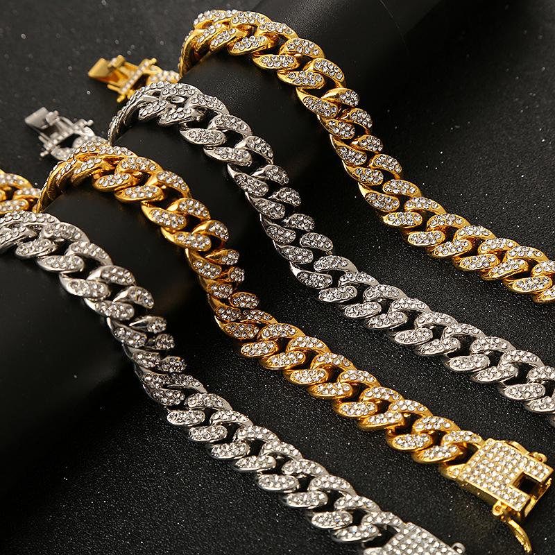 Hip Hop Shiny Cuban Link Chain Bracelets Women Men Rhinestone Chain Bracelets Punk Wristband Jewelry Gift