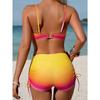 Sexy Yellow Gradient Bikini Set 2026 Women Front Bow Push Up Drawstring Side High Waist Swimsuit Beach Bathing Suit Swimwear