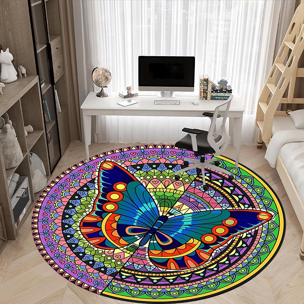 1pc Mandala ButterflyChair Carpet for Office, Indoor Non-Slip Washable Polyester Fiber Carpet, Mat For Office, Machine Washable