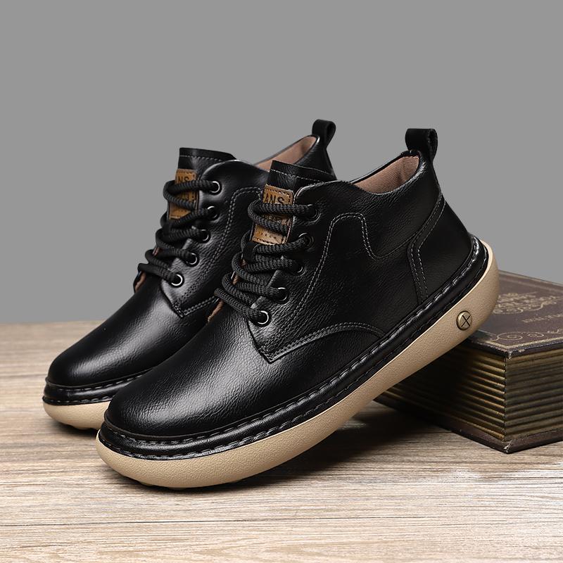 Ручная строчка Натуральная кожа Мужские ботинки Удобная повседневная кожаная обувь для мужчин Ботильоны Большой размер Рабочая обувь