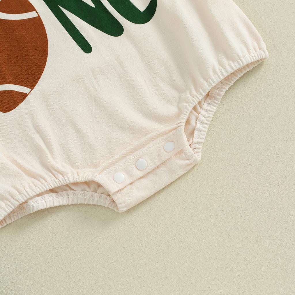 Baby Bubble Romper Football Letter Print Short Sleeve Round Neck Bodysuit Infant Playsuit