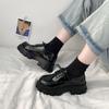 Black Patent Leather Platform Shoes Women  Gothic Lace Up Chunky Heels Woman Japanese Style Student Shoes Female