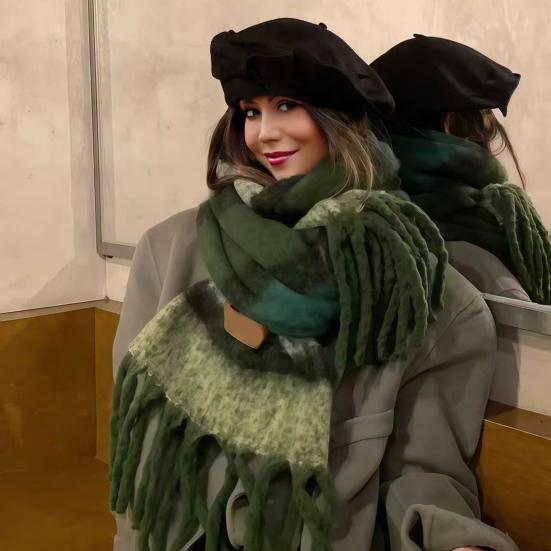 Women's Mohair Winter Scarf Cashmere Feel Tassel Scarf Colorful Striped Long Scarf Winter Shawls Wraps for Cold Weather