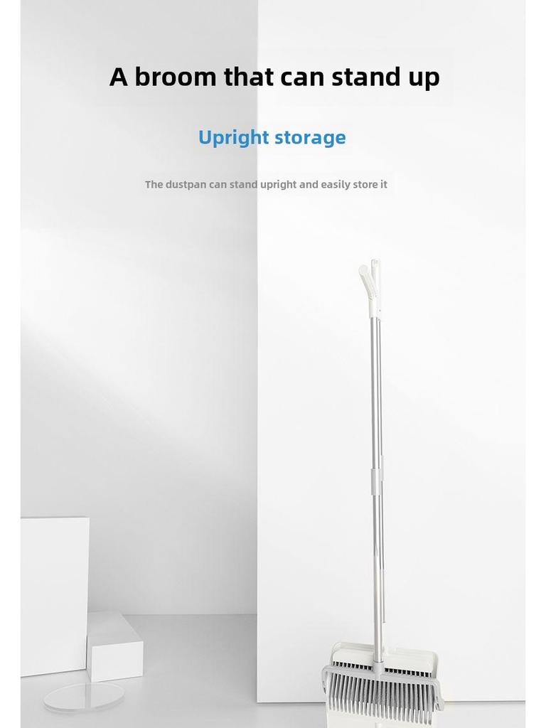 Folding Broom & Dustpan Set with Comb Teeth - Soft Bristle, Rotating Sweeper