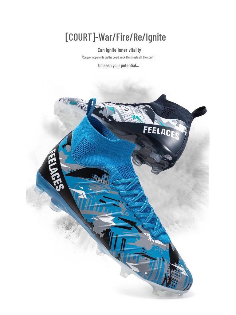 2024 Men's Fly-Knit High-Top Soccer Shoes with Breathable Sock Liner for Professional Turf Training