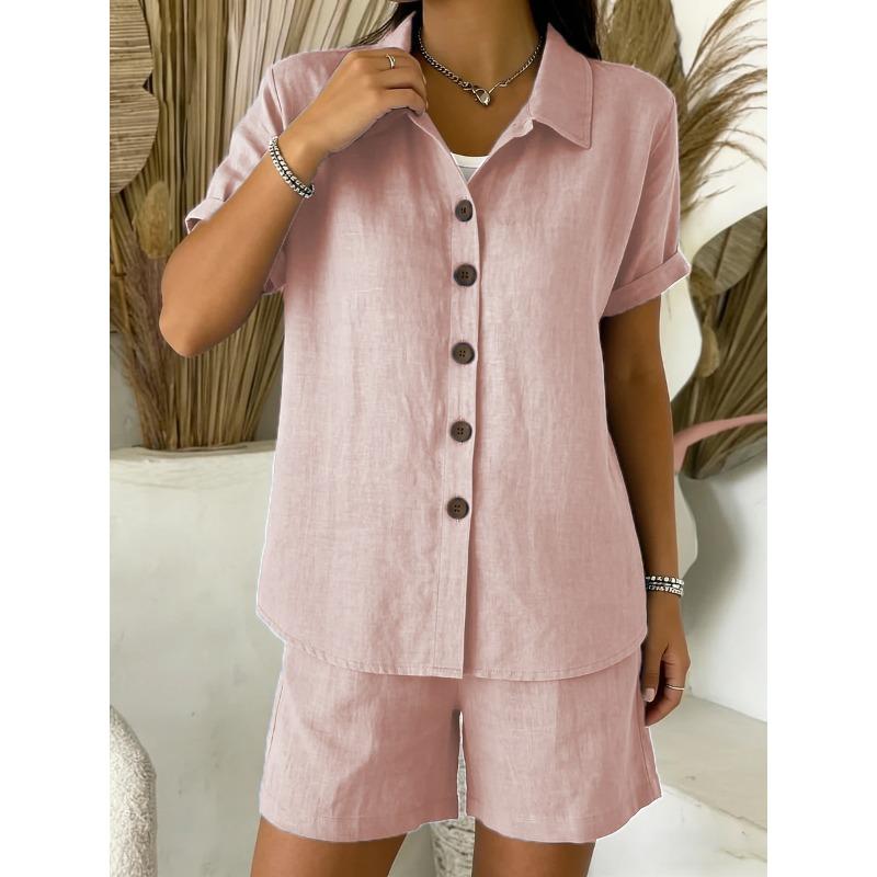 GMXIA Women's Fashion Casual Summer Spring Short Sleeve V Neck Pants Suits
