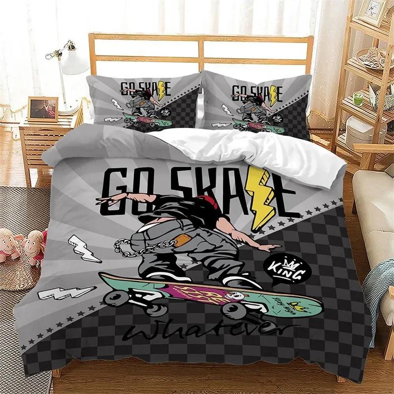 Skateboard Duvet Cover Microfiber Extreme Sports Game Bedding Set Astronaut Spaceman Skateboard Quilt Cover For Kids Teen Boys