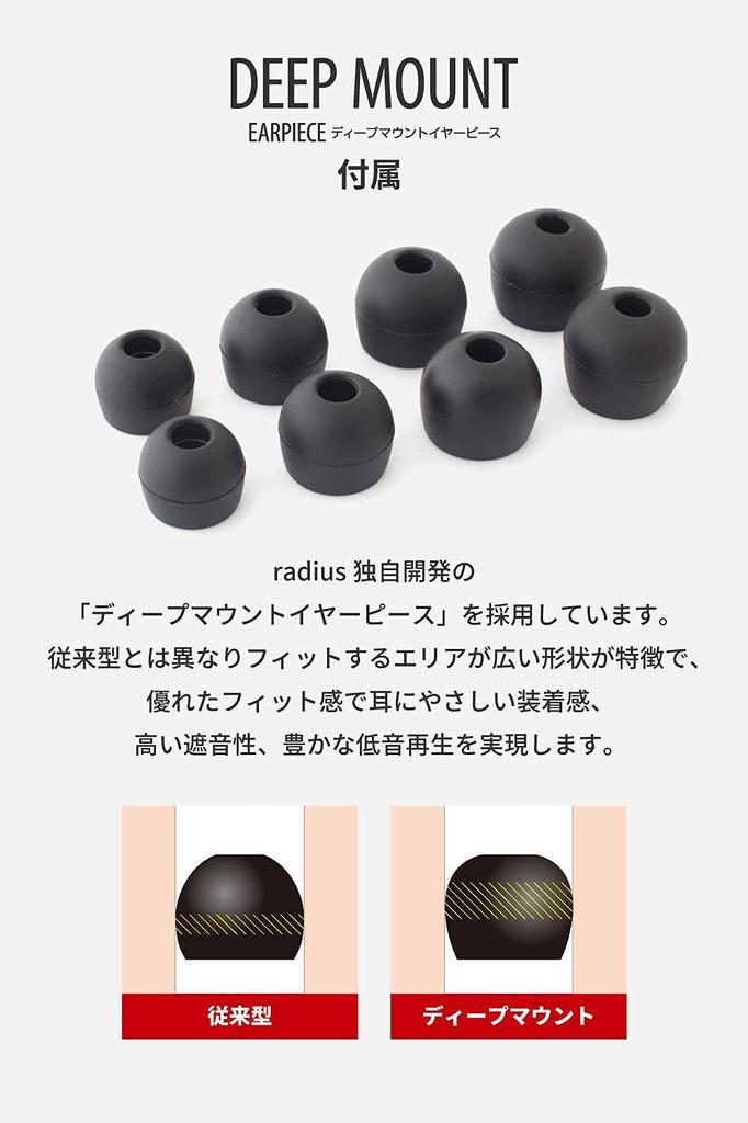 Radius radius High resolution compatible Ne VOLT series heavy bass model HP-NHR21 Earphones HP-NHR21K (1.Single item, black)