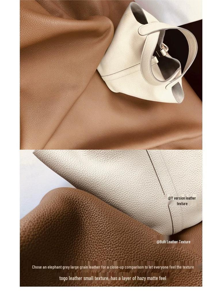 2025 Minimalist Veggie Basket Bag: Lychee Grain Cowhide, Fashionable & Spacious Handbag