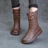 2024 Women's British Style Flat-Sole Velvet Mid-Length Martin Boots for Autumn and Winter