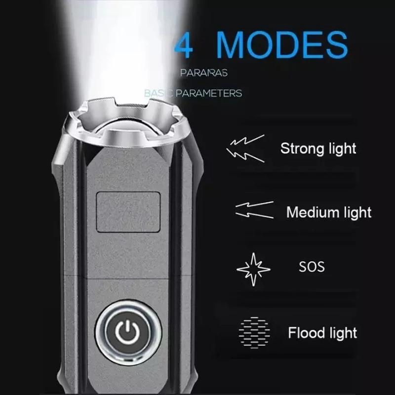 USB Rechargeable LED Flashlight Mini COB Torch with Tail Magnet Waterproof Zoom Camping Lantern 4 Modes Powerful Fishing Light