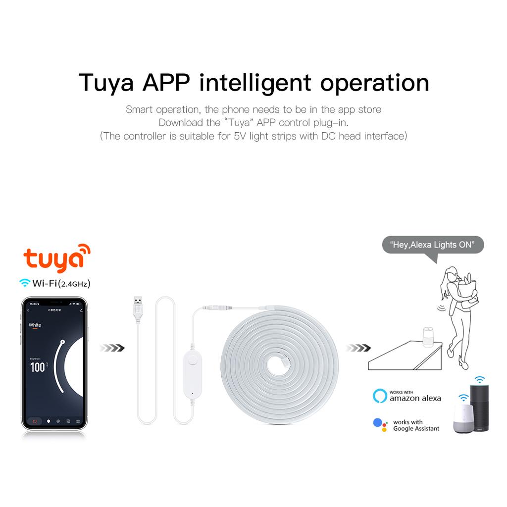 Умные светодиодные ленты Tuya Neon с Wi-Fi управлением, USB 5 В, гибкая веревочная трубка, работают с Alexa, Google Home, рождественское украшение