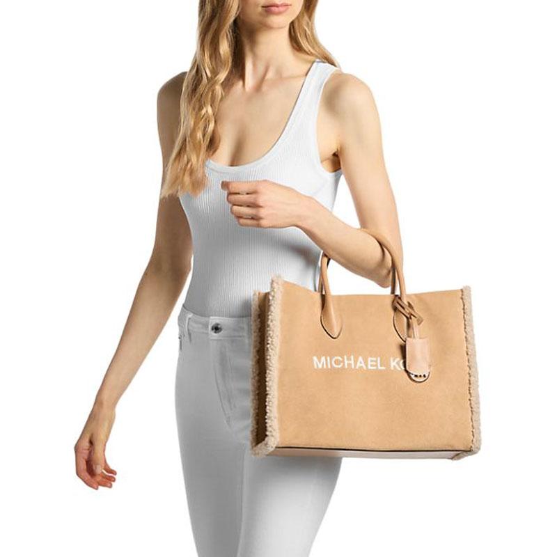 Michael Kors Сумка-тоут с буквенным логотипом бренда Mirella Сумка-тоут Сумка для покупок Замшевая сумка через плечо Средняя Женская Коричневая
