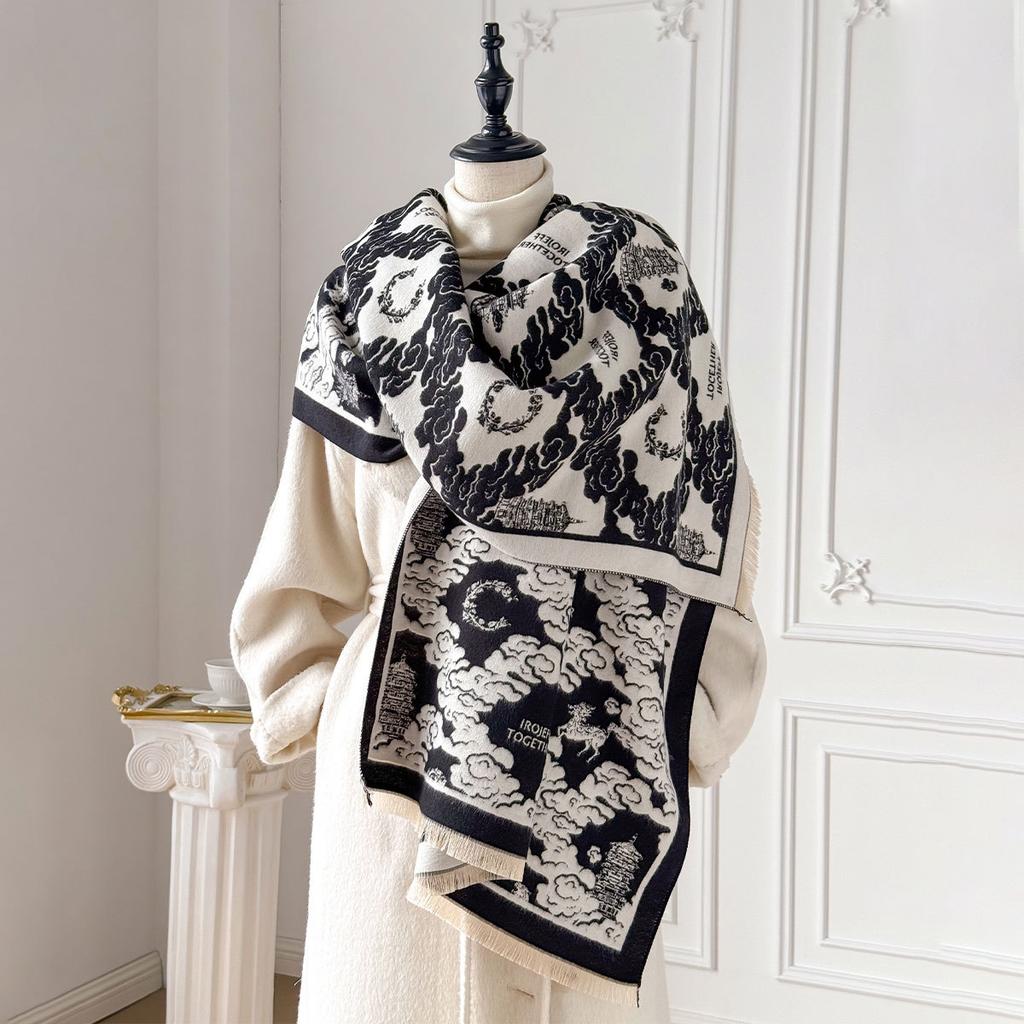 Imitation Cashmere Scarf Women'S Autumn And Winter Double-Sided Printing Versatile Scarf Thickened Thermal Air Conditioner Shawl