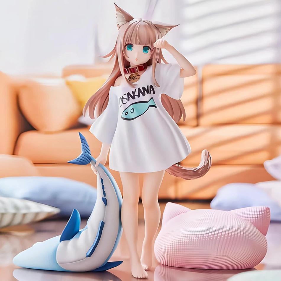 Аниме Фигурка Золотая Голова Мой Кот - Кавайная Девочка ПВХ Хобби Сакура Соевая Мука Сидит и Ест Рыбу Модель Кукла Игрушки Рождественские Подарки