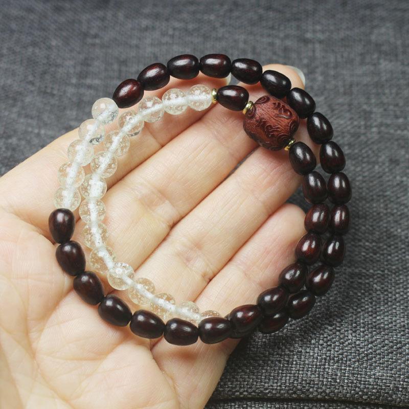Blood Sandalwood Waterdrop Double Wrap Bracelet Old Style Beads Six-Word Motto Prayer Beads