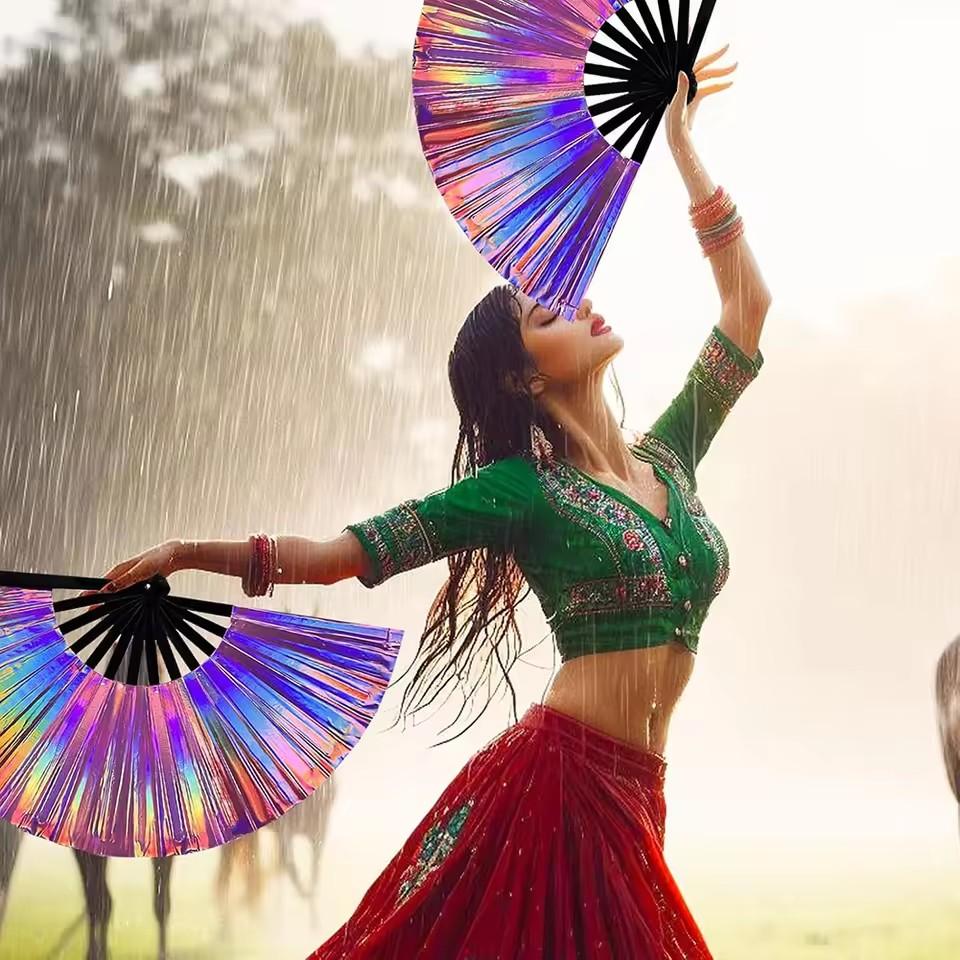 Рейв ручной веер складной ремесленный держащий лазеры цвета ручной веер фестиваль ручной складной веер для танцев украшение праздник вечеринка