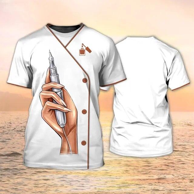 Newest Summer Fashion Women‘s T-shirt Nail Technician Personalized Tops 3d Print T Shirt Unisex Casual Nails Shirt Uniform