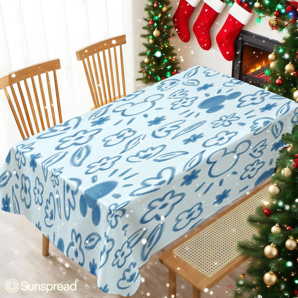 Blue Mickey Doodles Waterproof table cloth, splash-proof tablecloth, for party, Halloween, Christmas, dining, camping