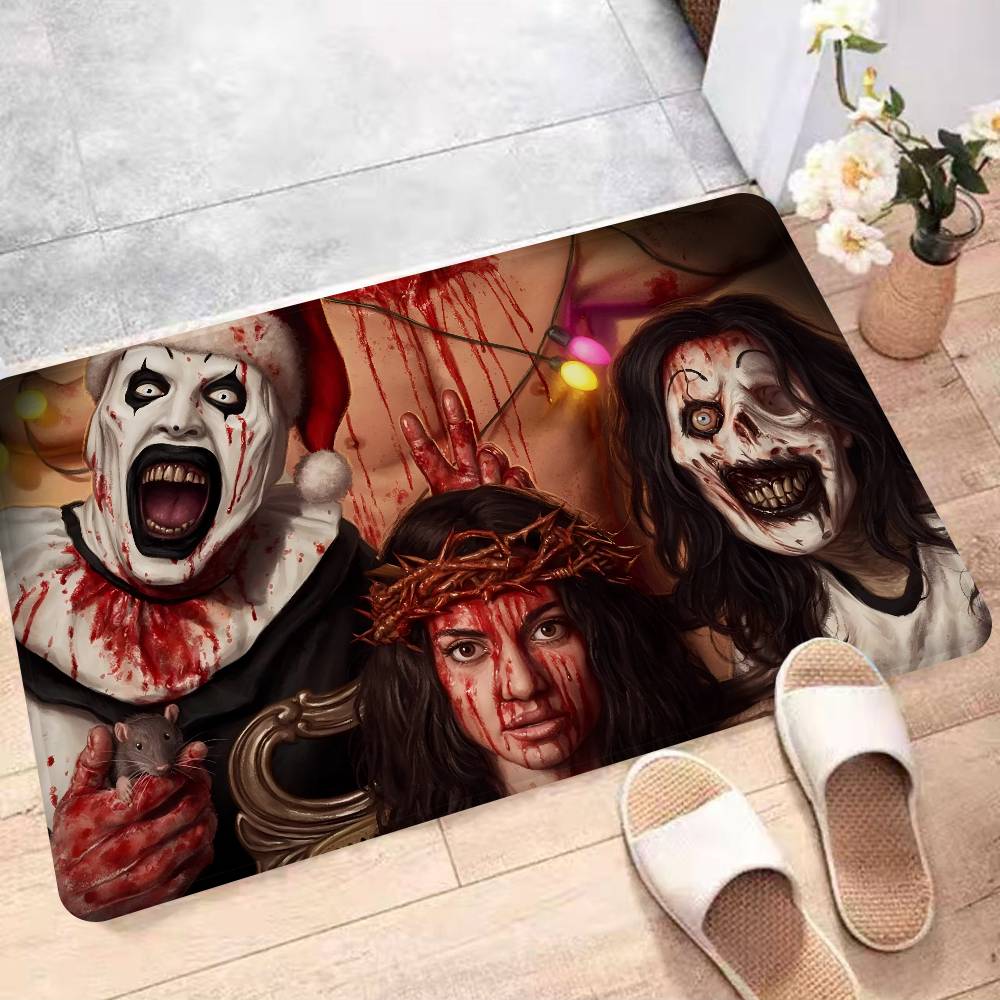 T-Terrifier 3 Ужасающий Клоун Фильм Приветственный Коврик для Входной Двери Моющийся Нескользящий Коврик для Зоны Гостиной с Диваном и Креслами Кухонный Приветственный Коврик