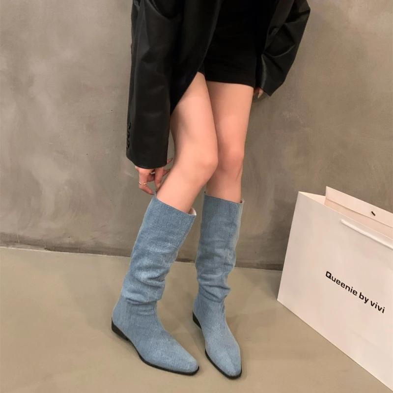 Зимние высококачественные женские ботинки 2024 года с острым носком, однотонные, удобные и универсальные, на толстом каблуке, женские модные ботинки