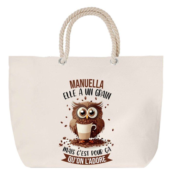 Sac de plage - PLANETEE - Manuella - Anse corde - Grand format - Motif chouette