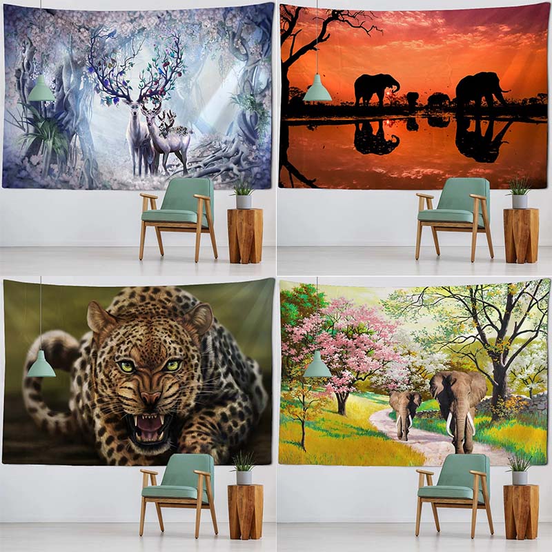Cheetah Elephant Wildlife Tapestry Office Living Room Tapestry Home Wall Decoration Tapestry