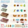 Wooden Toy Shop, Wooden Market Stall with Cash Register, Blackboard and Toy Food, 4 Storage Boxes, Ages 3+, Green
