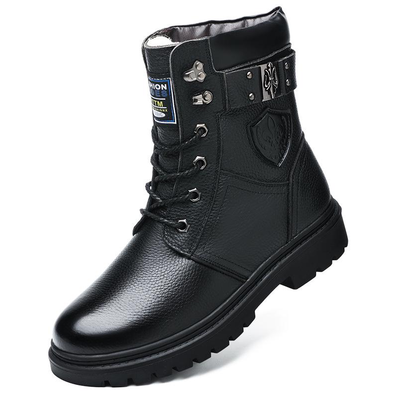 Men's High Top Leather Martin Boots - Cowhide, Winter Plus Velvet, Non-Slip, Thick Warm Cotton, Snow Work Boots