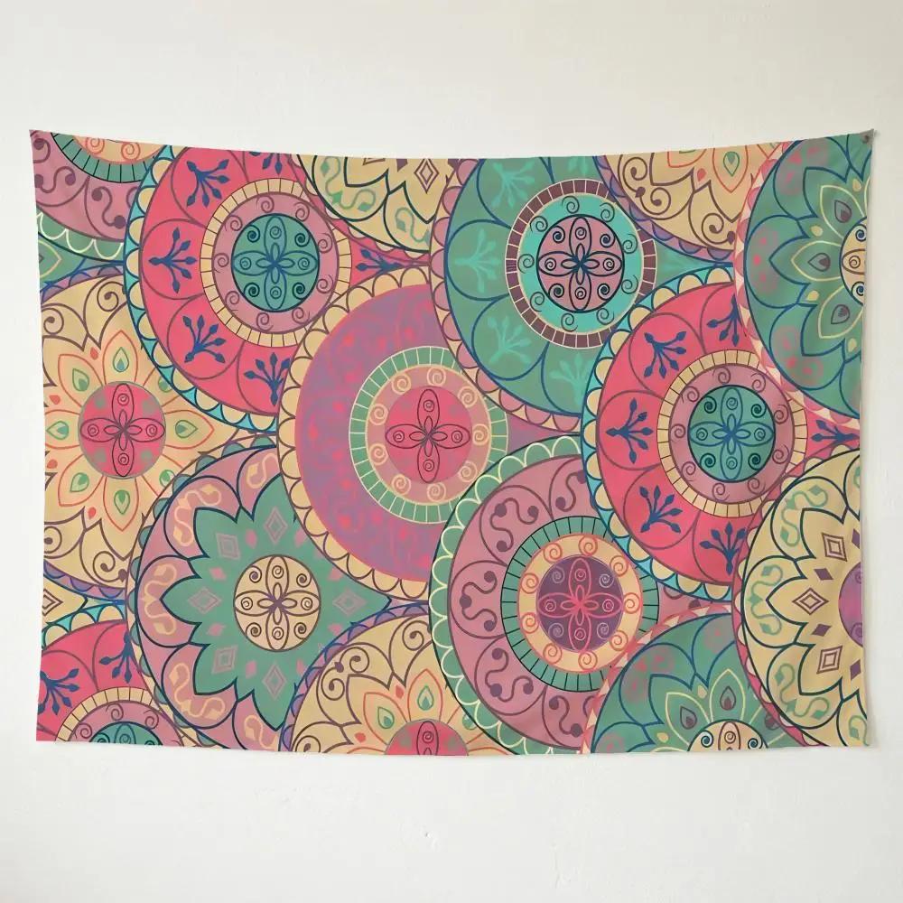Casual Warm Daily Polychrome M-Mandala Flower Tapestry Washable Soft Tapestry Wall Hanging Decor for Living Home Room Bedroom