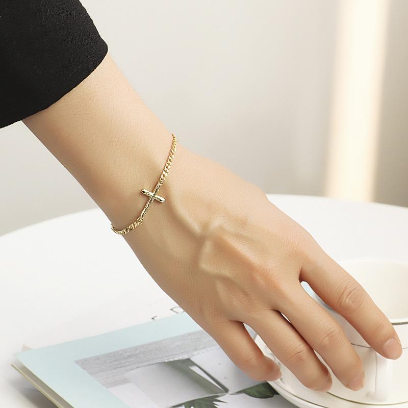Vintage cross bracelet - gold plated copper, trendy ins style jewelry