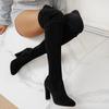 Большого размера тонкие каблуки выше колена эластичные тонкие ботфорты для женщин 2025 новые осенне-зимние темпераментные с круглым носком на высоком каблуке модные ботфорты для женщин
