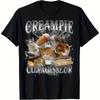 Мужская футболка с графическим принтом Creampie, классическая черная, с коротким рукавом, с круглым вырезом, машинная стирка, стандартный крой, с причудливым котом