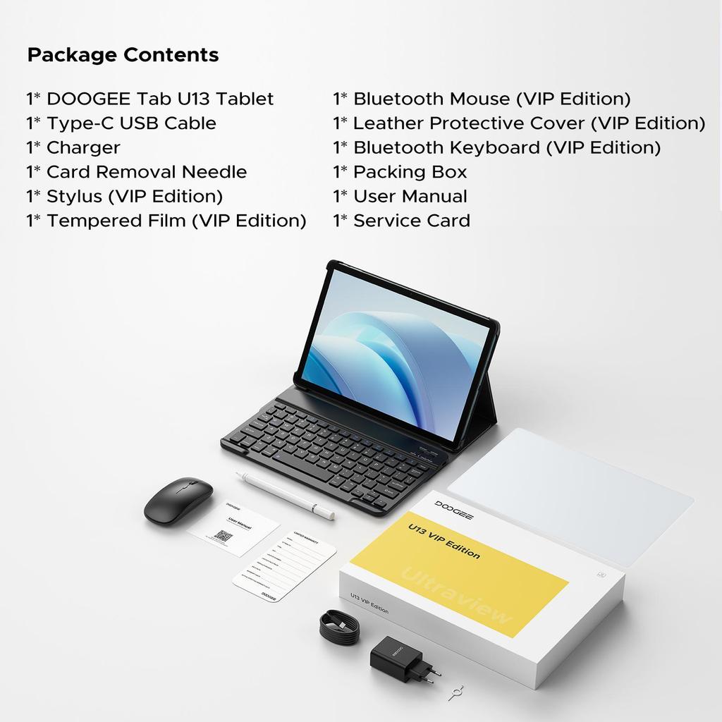 DOOGEE U13 Android 16 Tablet 13 inch Tablets, 32GB RAM+256GB ROM(2TB TF), 11000mAh Tablet with Keyboard Mouse Pen Case