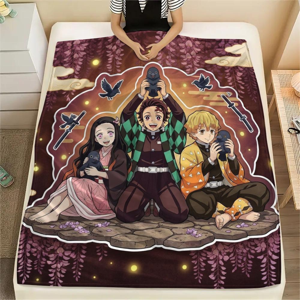 1PC Demon Slayer Kimetsu No Yaiba Patterned Flannel Blanket Suitable For All Seasons For Home Decor Warmth And Comfort Gifts Holiday Present