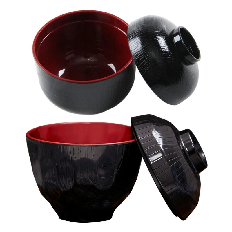 Japanese Style ABS Lidded Soup Bowl Feature Elegant Design Durable Materials for Family Use and Outdoor Activity