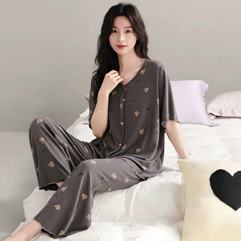 [Cool feeling] Tencel lyocell pajamas women's 1011 new summer high-end short-sleeved trousers loungewear