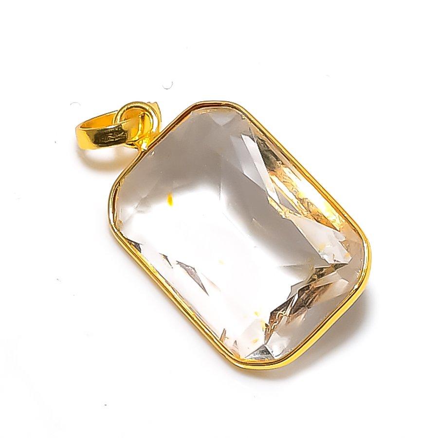 White Topaz Gemstone Handmade 925 Sterling Silver Jewelry Pendant 1.26" GK-5127