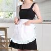 Women Maid Costume Apron White Waist Apron with Ruffles And Pockets Kitchen Apron for Cooking Baking Grilling