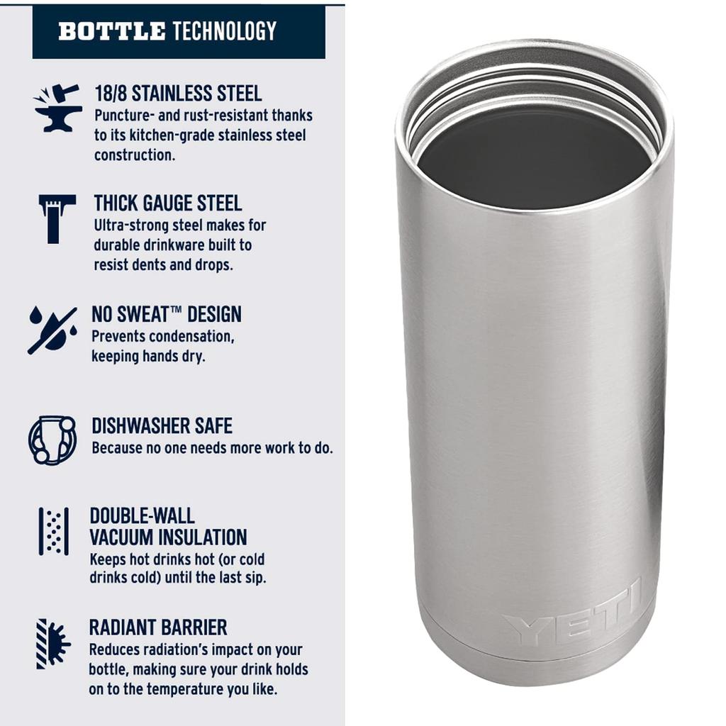 YETI Rambler 18 Bottle, Stainless Steel, Vacuum Insulated, with Hot Shot Cap, Black
