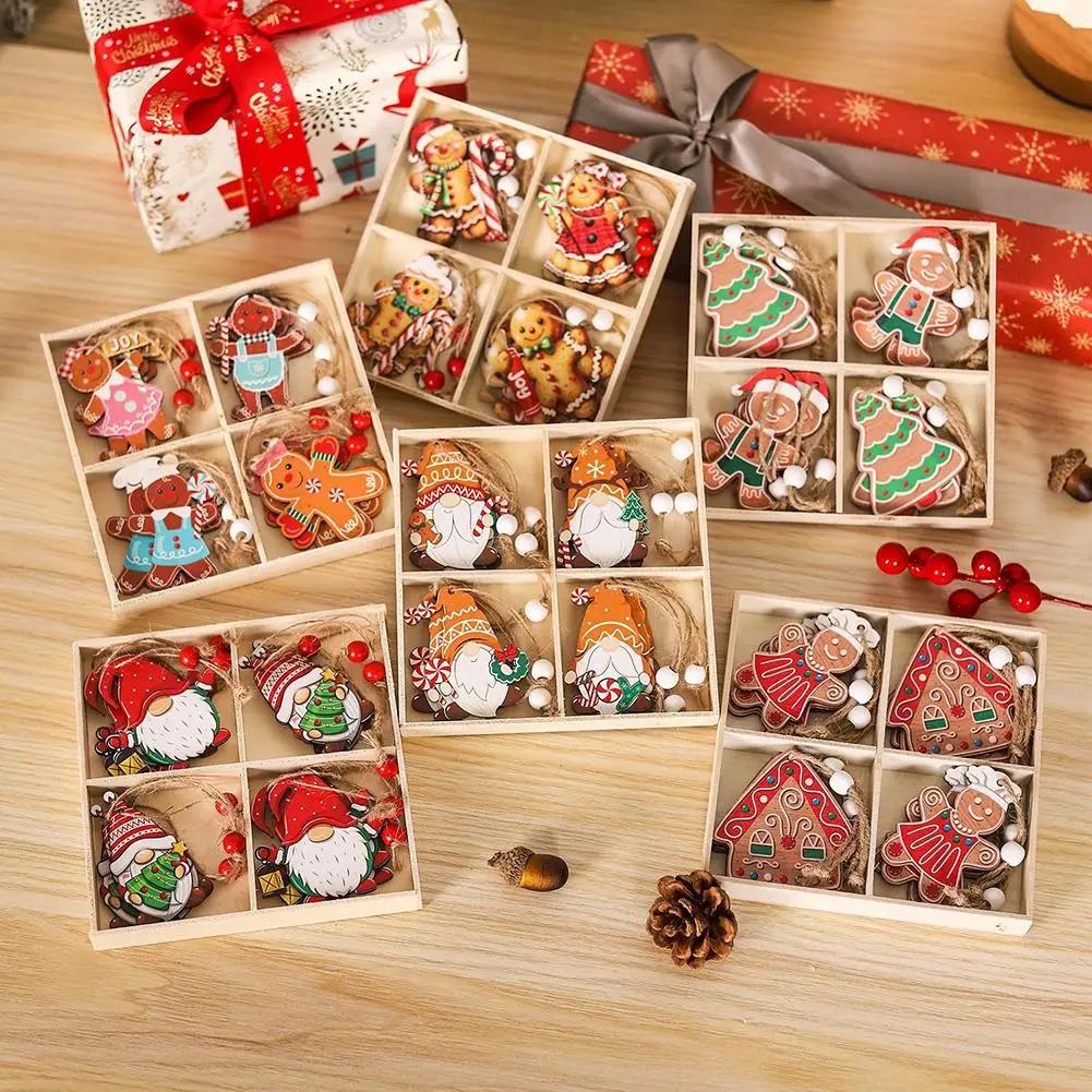 Christmas Wooden Ornaments 12PCS Cute Biscuit Couple And Faceless Santa For Tree Hanging Decorations And Seasonal Home Display
